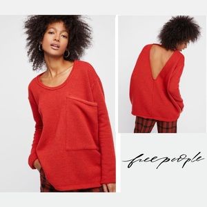 Rare Free People Oversized Sweater with HUGE Front Pocket & Open Back | XS